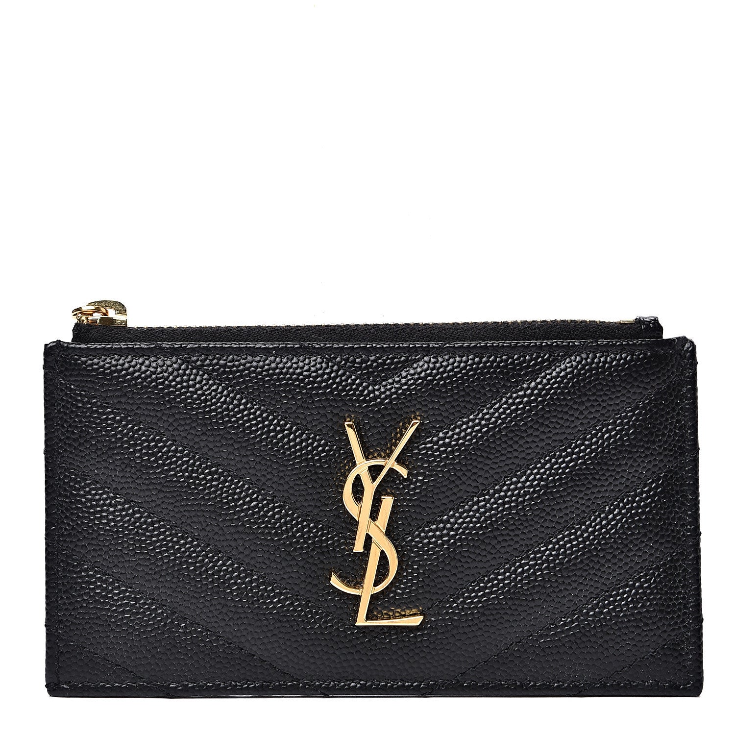 Saint Laurent Monogram Grain de Poudre 5 Fragments Zip Pouch Card Holder Black 1 of 7