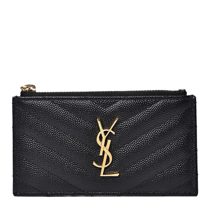 Saint Laurent Monogram Grain de Poudre 5 Fragments Zip Pouch Card Holder Black 1 of 7