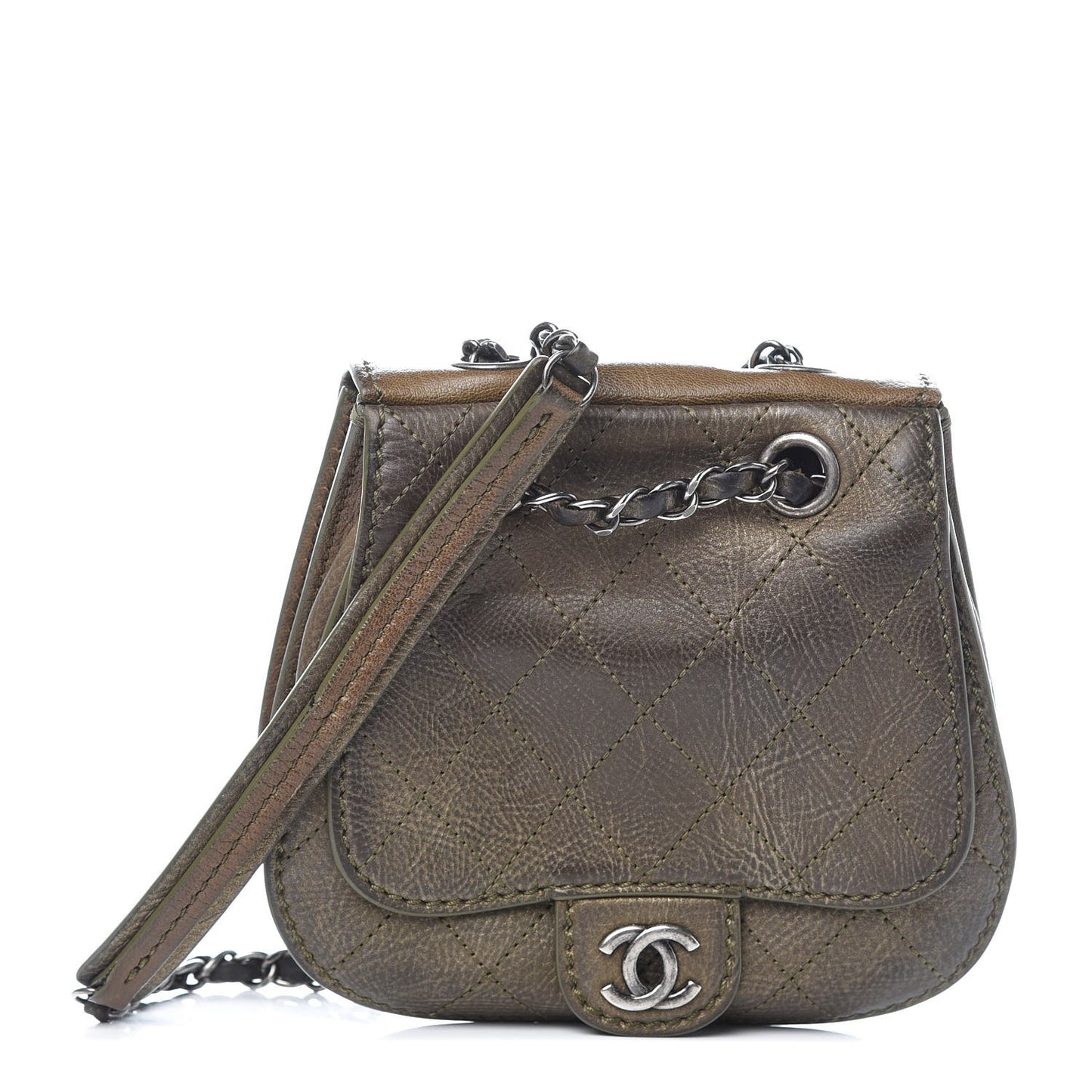 Metallic Calfskin Stitch Small Messenger Flap Gold