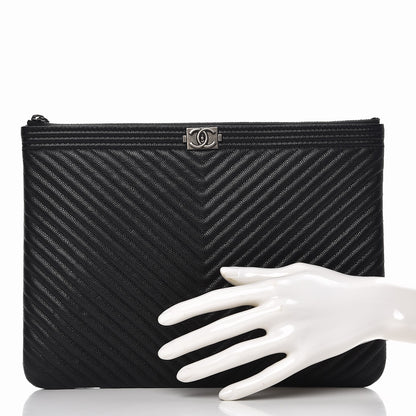 Chanel Caviar Chevron Quilted Medium Boy Cosmetic Case Black 2 of 7