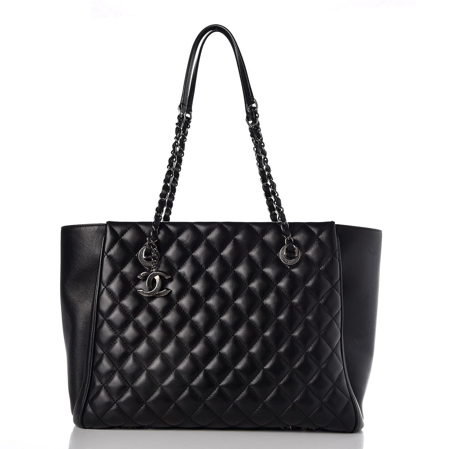 Lambskin Quilted Shopping Tote Black