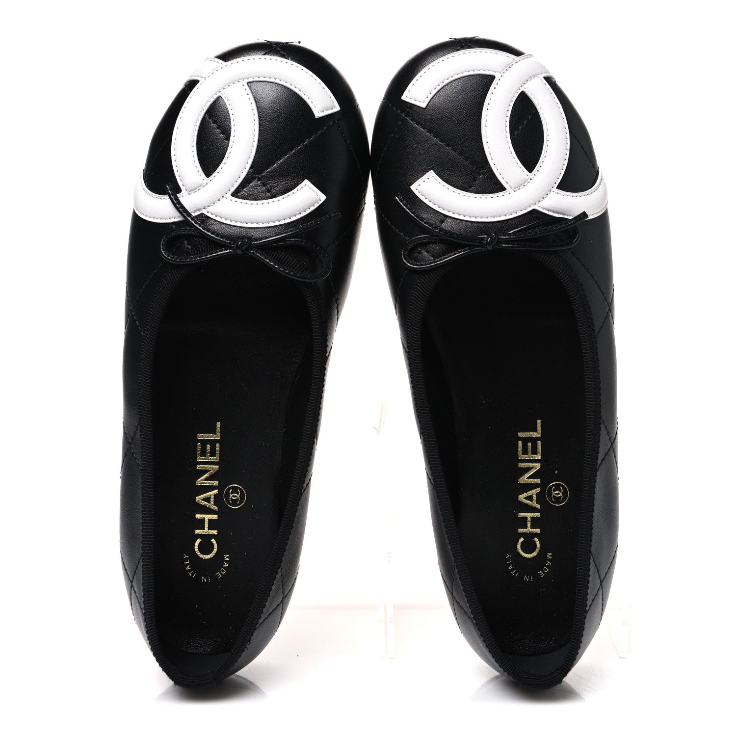Chanel Lambskin Quilted CC Cambon Ballet Flats 38 Black White 2 of 11