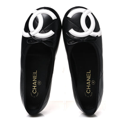 Chanel Lambskin Quilted CC Cambon Ballet Flats 38 Black White 2 of 11