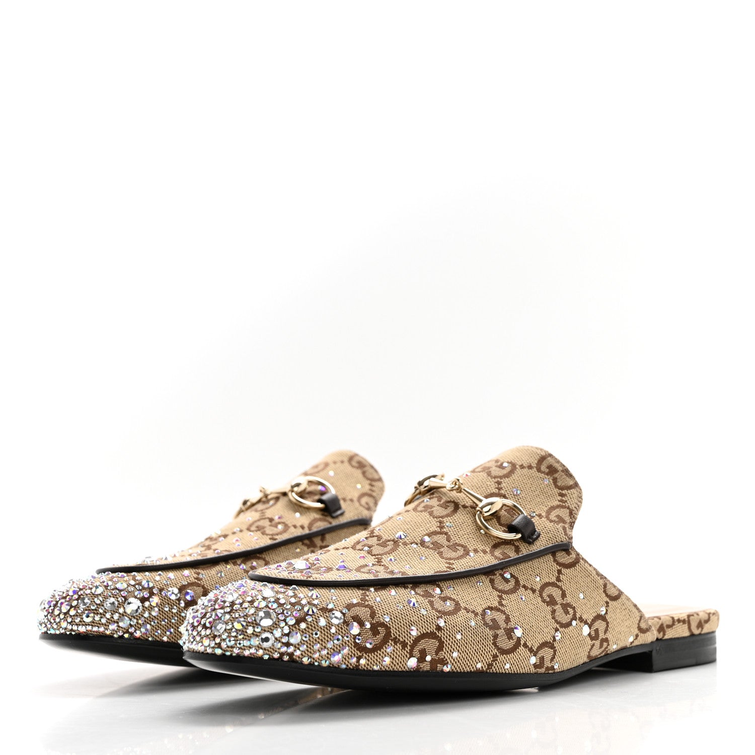 Gucci Crystal Canvas GG Monogram Nappa Womens Princetown Slippers 37.5 Beige Ebony New Acero 3 of 9