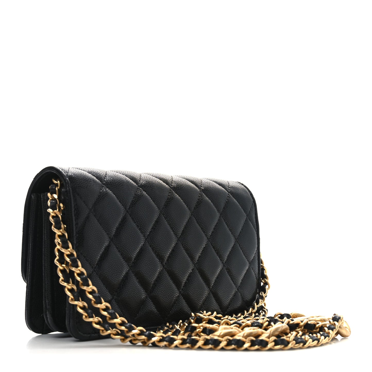 Caviar Quilted Chain Link Clutch With Chain Black