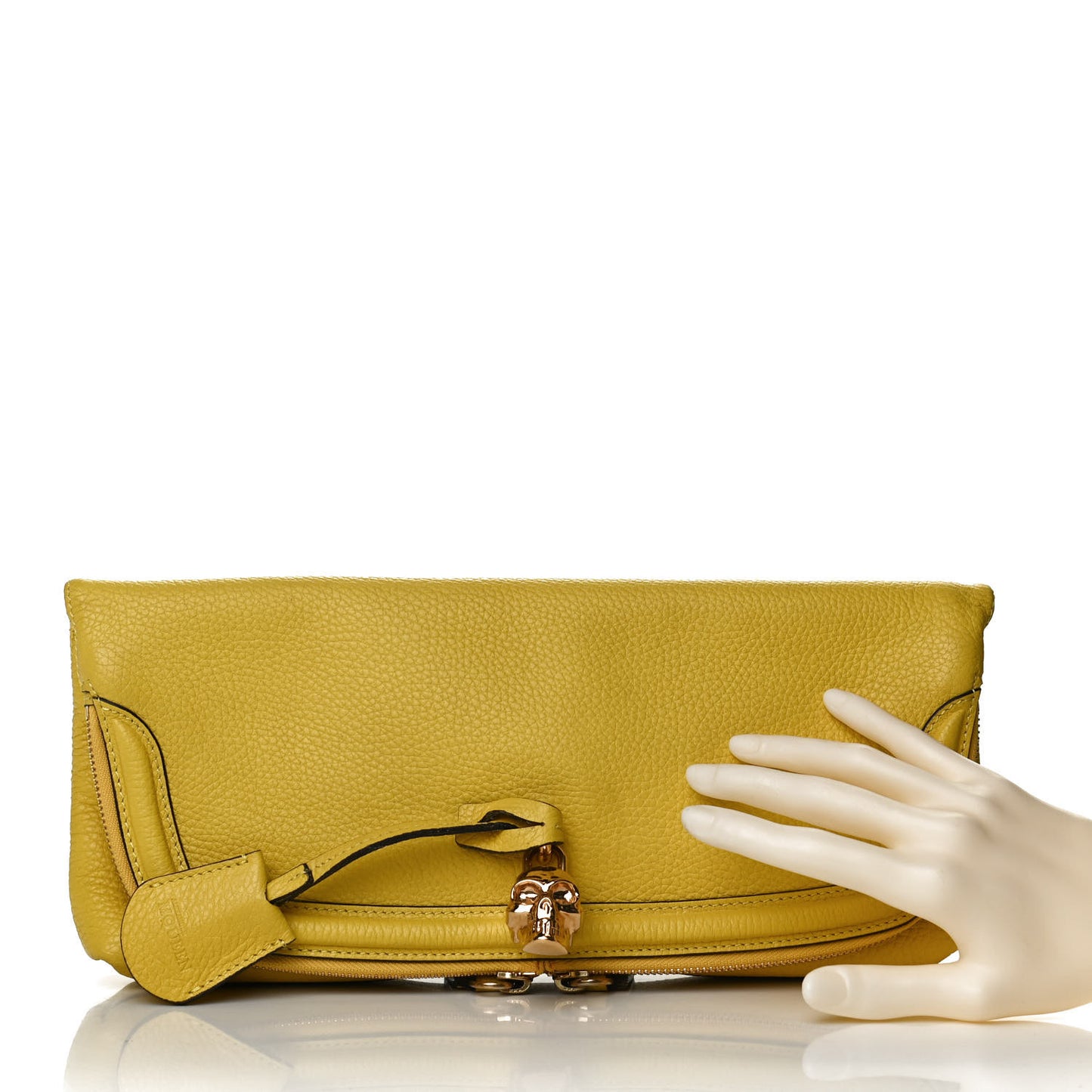 Grainy Calfskin Padlock Skull Clutch Yellow