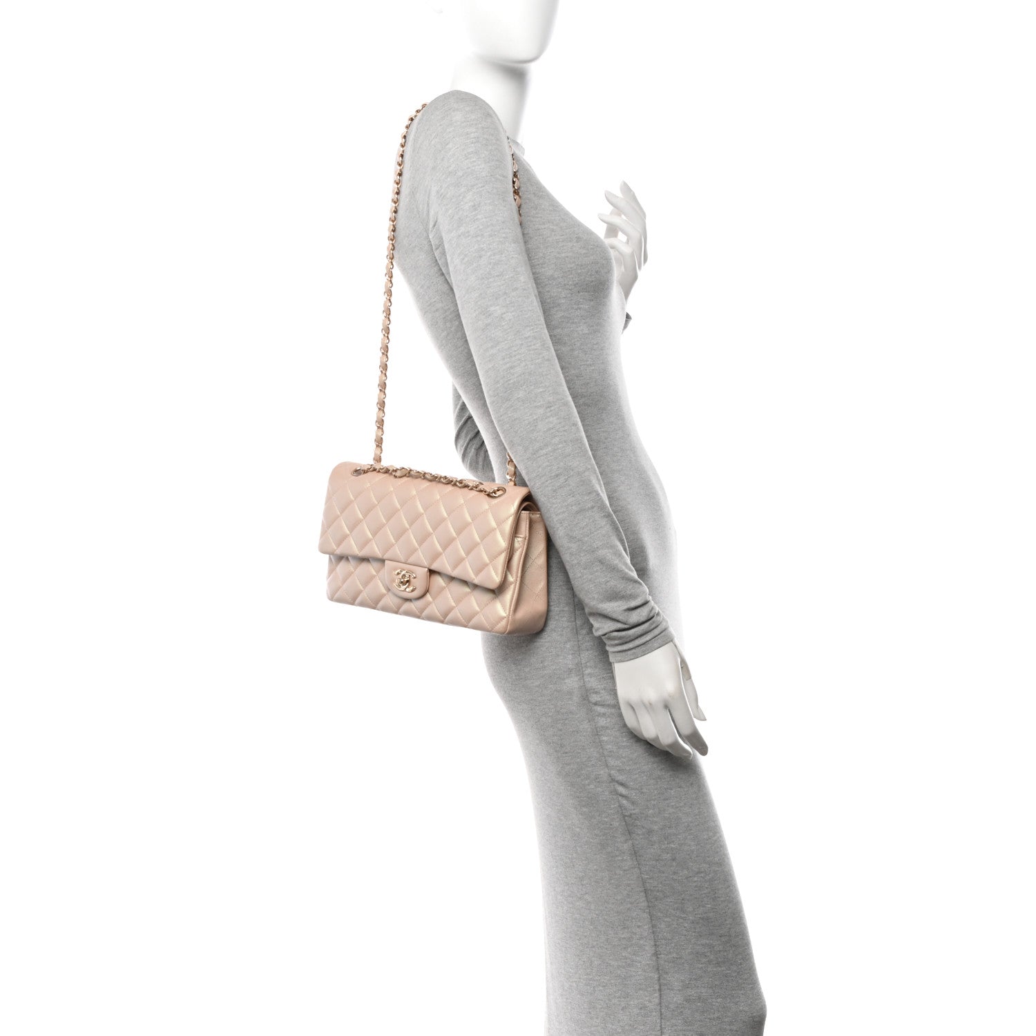 Chanel Iridescent Calfskin Quilted Medium Double Flap Beige 2 of 12