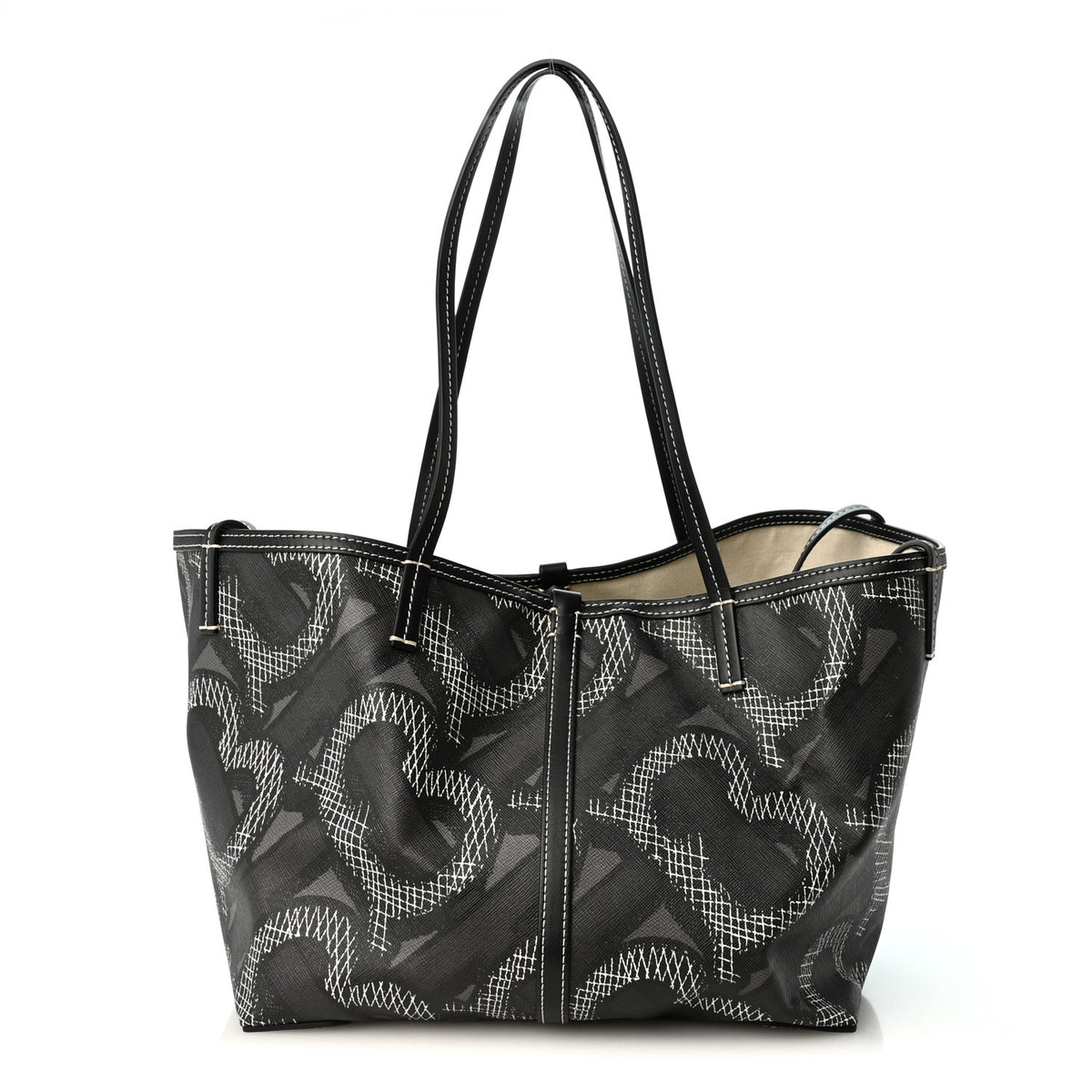 Burberry E-Canvas Calfskin Monogram TB Beach Tote  Graphite 1 of 11
