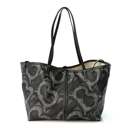 Burberry E-Canvas Calfskin Monogram TB Beach Tote  Graphite 1 of 11
