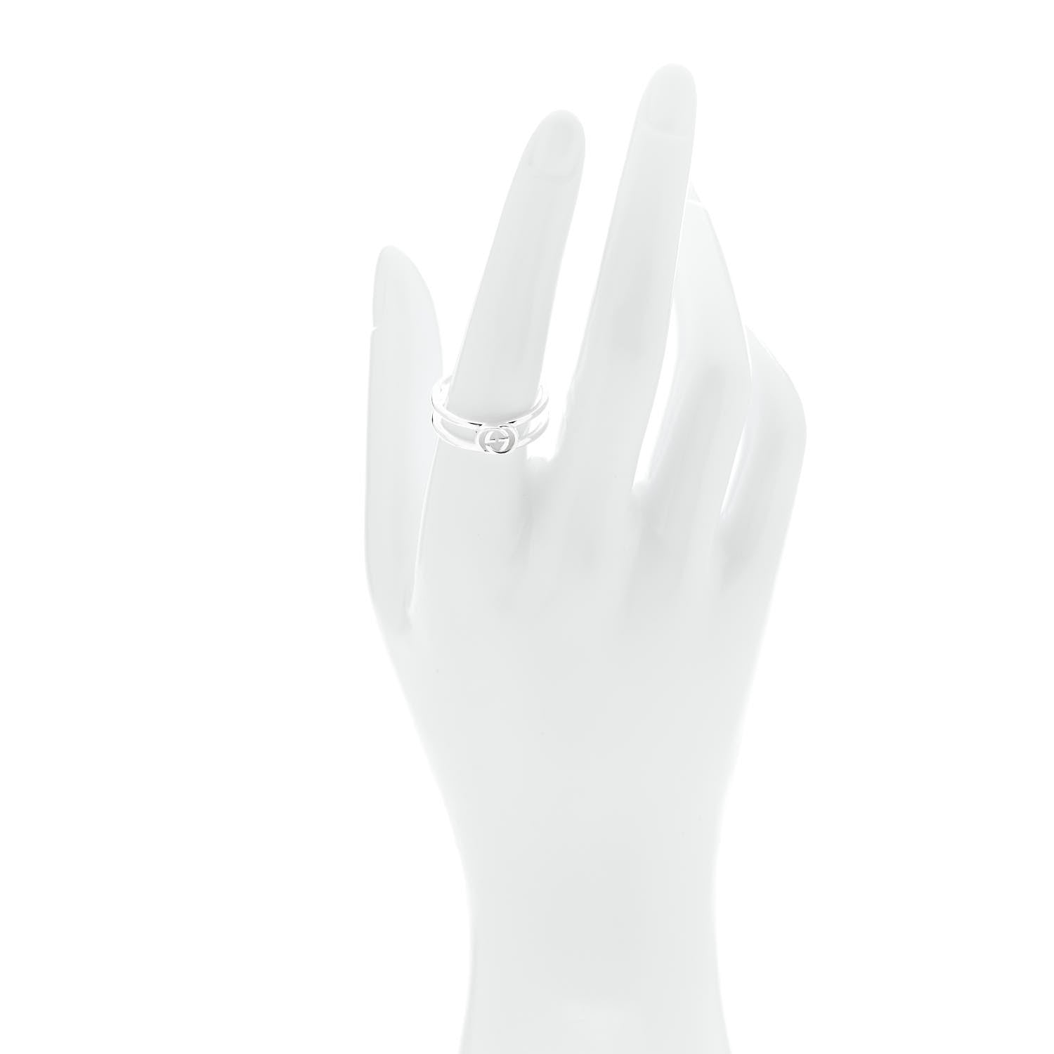Gucci Sterling Silver 6mm Interlocking G Open Band Ring 58 8.25 2 of 5