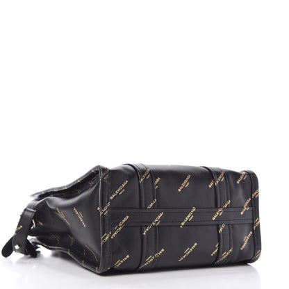 Balenciaga Calfskin Allover Logo XS Bazar Shopper Tote Black Gold 4 of 10