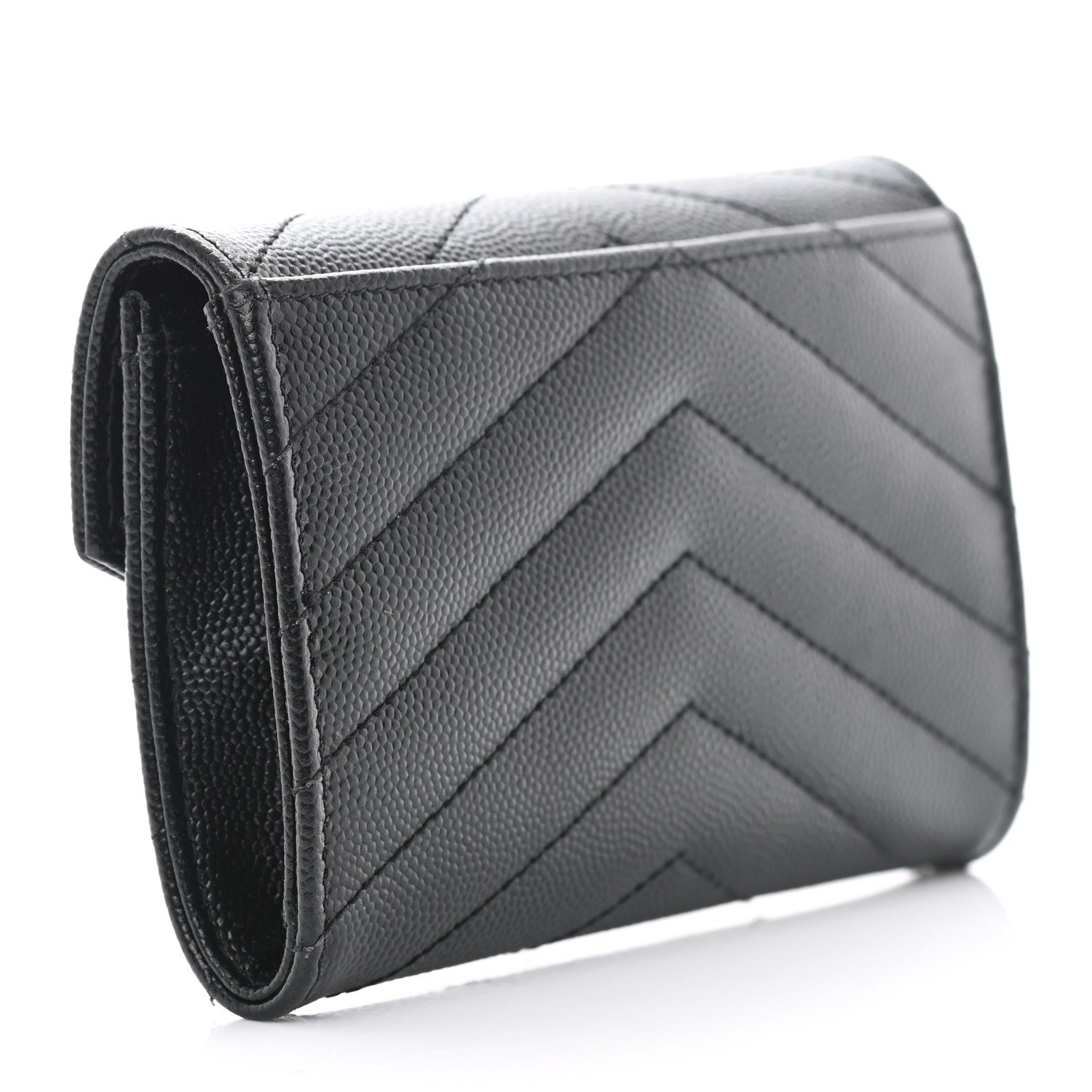 Saint Laurent Grain De Poudre Matelasse Chevron Small Monogram Envelope Wallet Black 2 of 6
