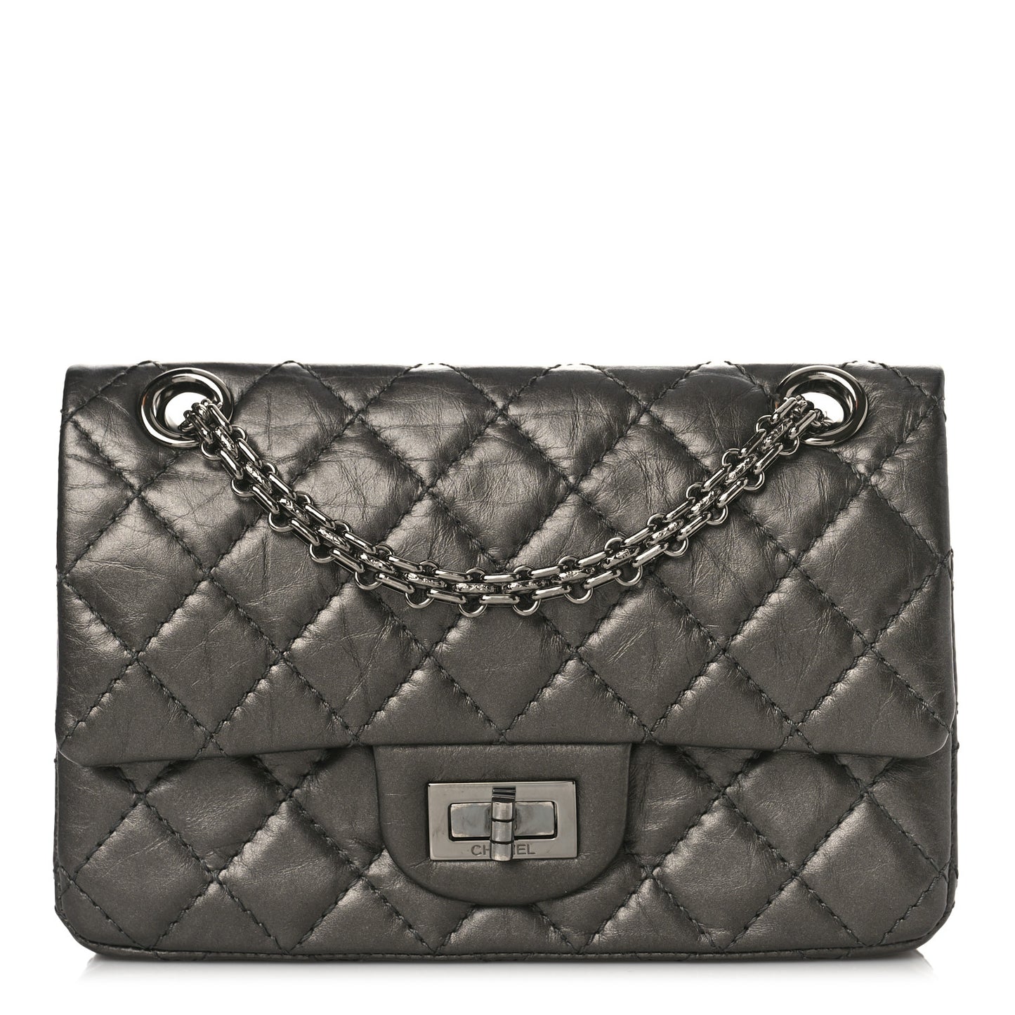 Aged Calfskin Quilted 2.55 Reissue Mini Flap Dark Silver