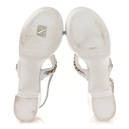 Chanel Lambskin Chain Platform Sandals 39 White 7 of 12