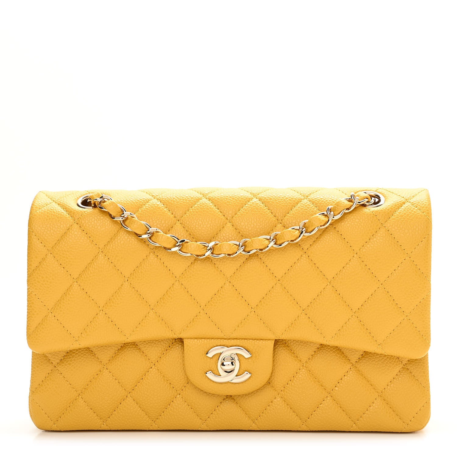 Chanel Caviar Quilted Medium Double Flap Yellow 1 of 12