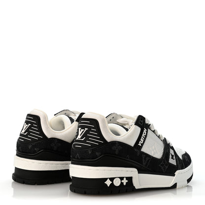 Louis Vuitton Calfskin Embossed Monogram Denim Womens LV Trainer Sneakers 35 Black 5 of 9