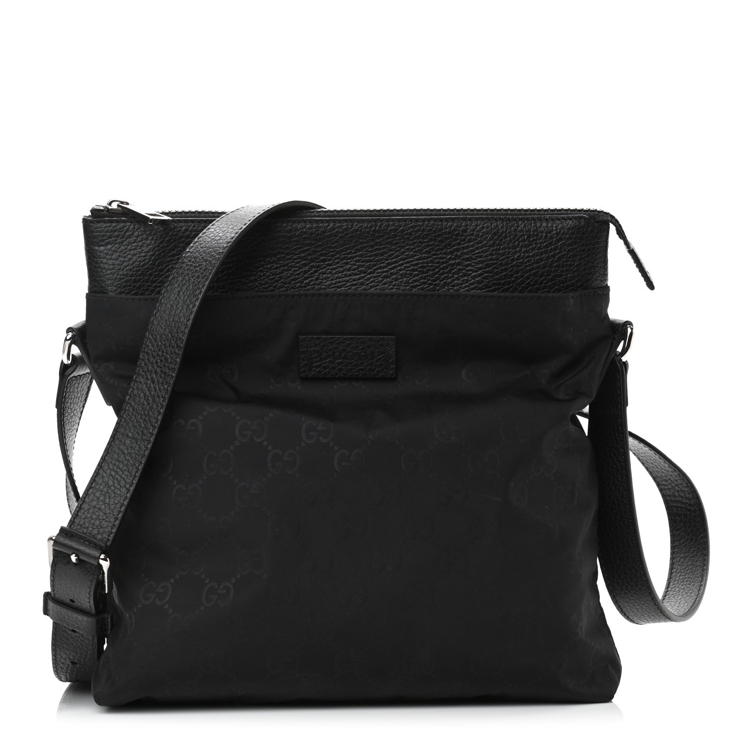 Gucci Nylon Monogram Dollar Calfskin Flat Messenger Bag Black 1 of 10