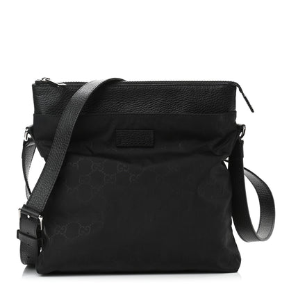 Gucci Nylon Monogram Dollar Calfskin Flat Messenger Bag Black 1 of 10