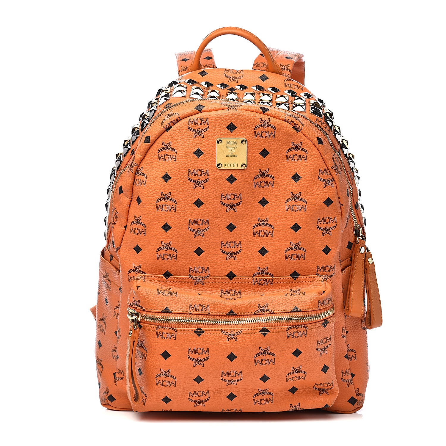 MCM Visetos Side Stud Medium Stark Backpack Orange 1 of 12