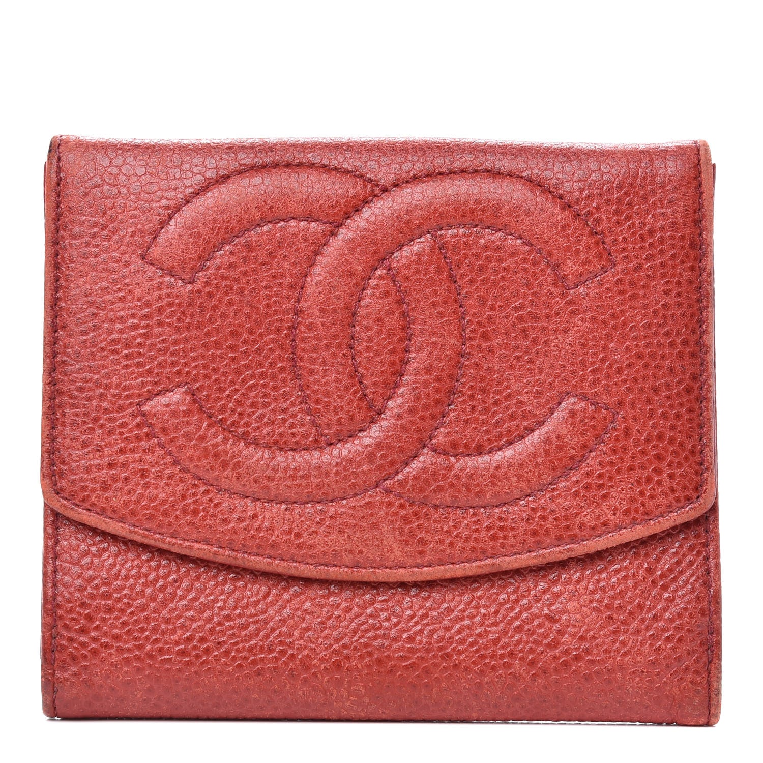 Chanel Caviar Timeless CC Compact French Wallet Red 1 of 9