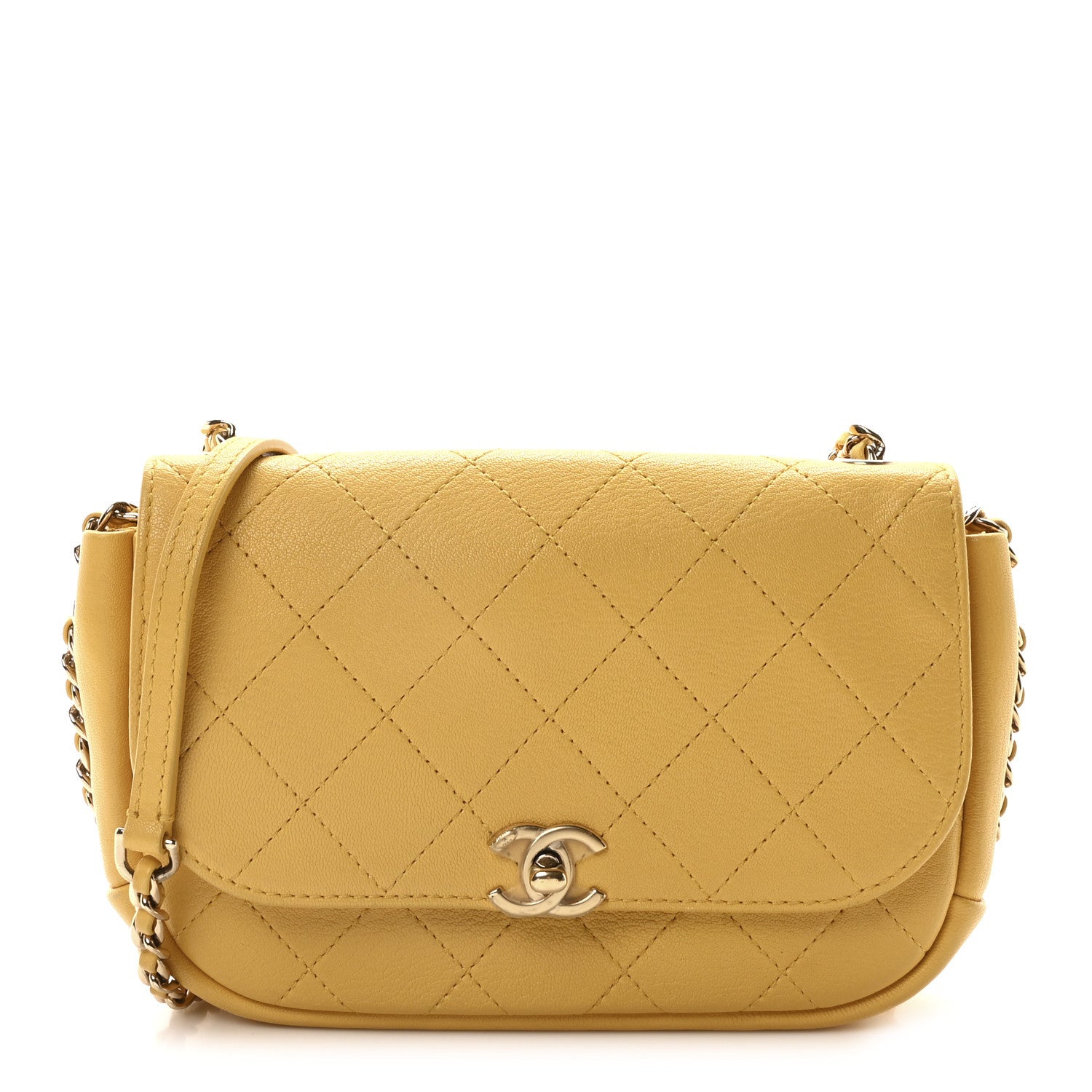 Chanel Goatskin Stitched Casual Trip Single Flap Yellow 1 of 10
