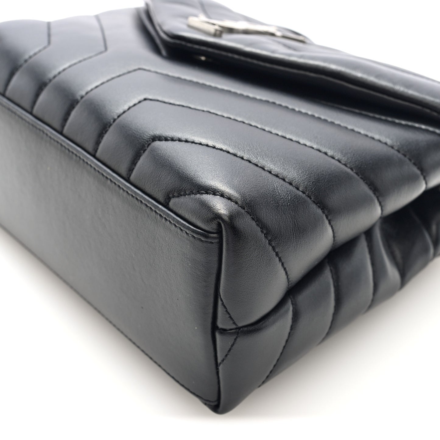 Calfskin Y Quilted Monogram Small Loulou Chain Satchel Black