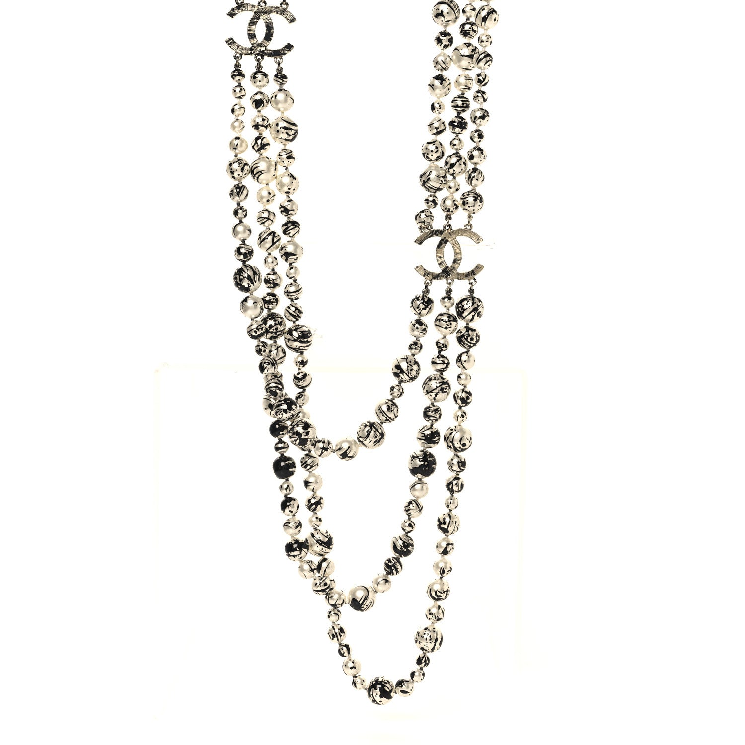 Chanel Pearl CC Graffiti 3 Strand Long Necklace Black Gold 1 of 6