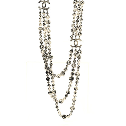 Chanel Pearl CC Graffiti 3 Strand Long Necklace Black Gold 1 of 6