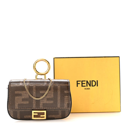 Fendi Glazed Fabric FF 1974 Nano Baguette Charm Mogano Panna 11 of 11