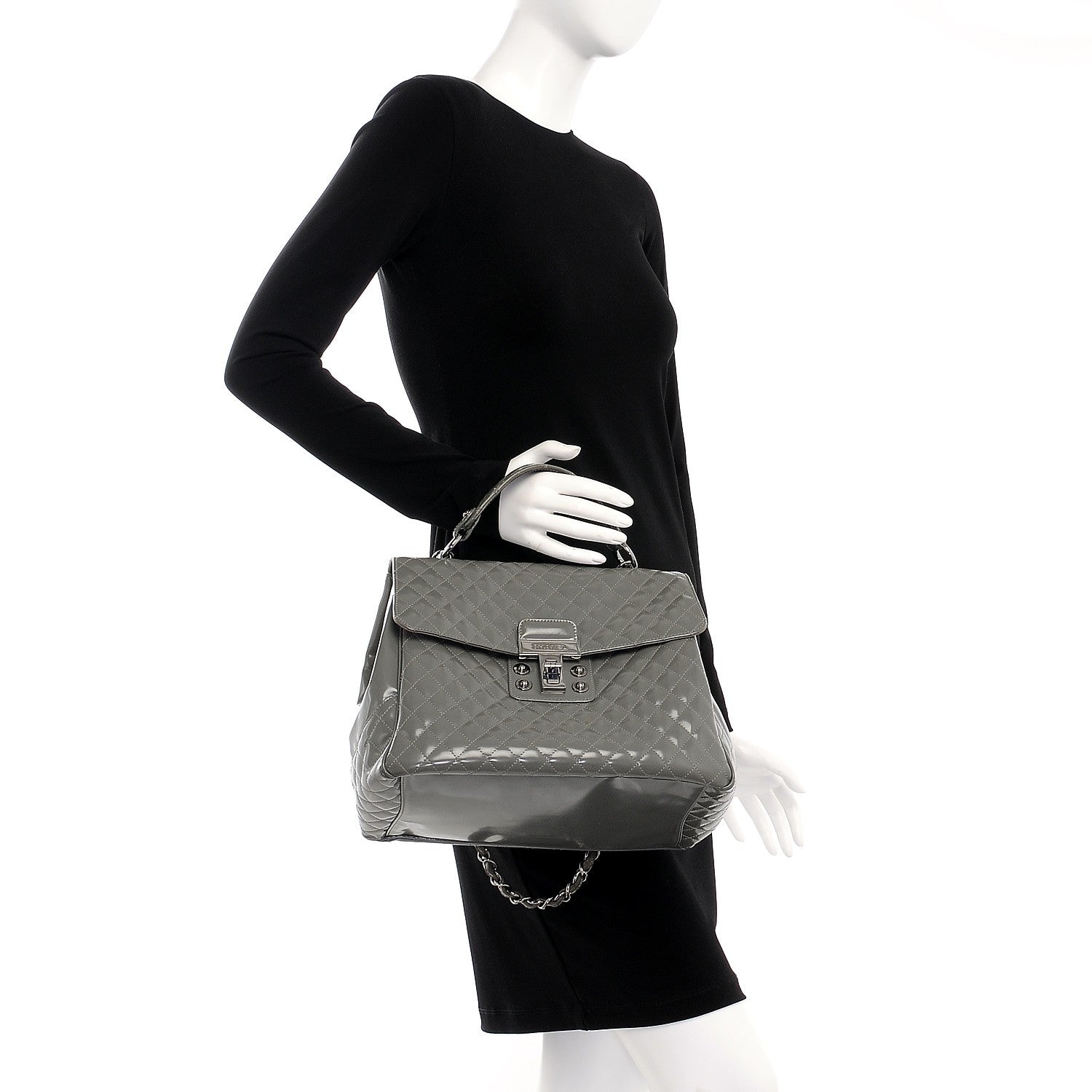 Chanel Glazed Calfskin Mademoiselle Lock Kelly Flap Bag Grey 3 of 16
