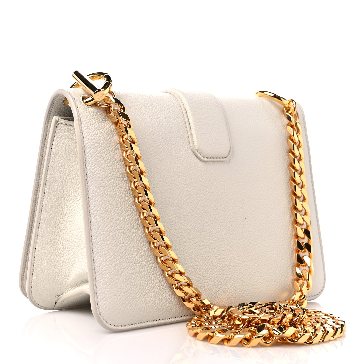 Grained Calfskin Tara Chain Shoulder Bag White