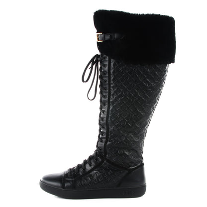 Louis Vuitton Calfskin Embossed Lamb Fur Polka Tall Boots 41 Black 1 of 18