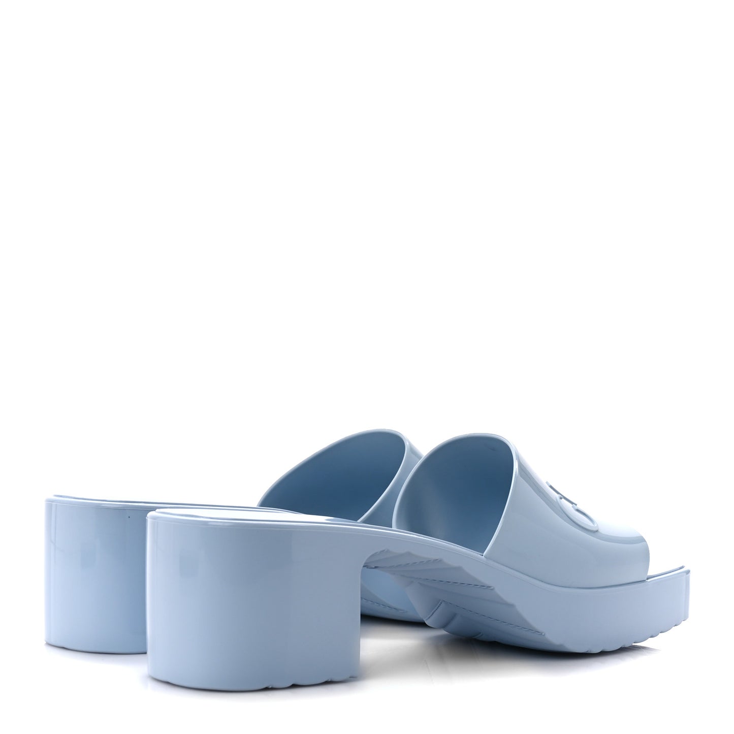 Rubber Gucci Logo Womens Platform 20/60mm Slide Sandals 37 Porcelain Light Blue