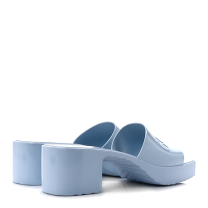 Gucci Rubber Gucci Logo Womens Platform 20/60mm Slide Sandals 37 Porcelain Light Blue 4 of 9