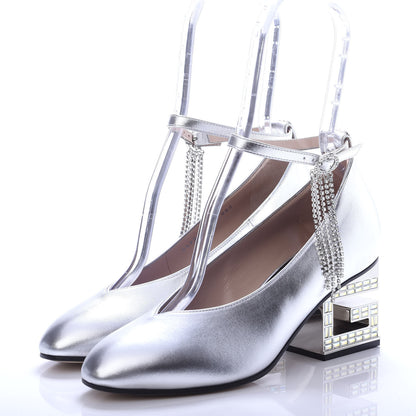 Gucci Metallic Nappa Crystal Square G Mid Heel Pumps 37 Silver 3 of 9