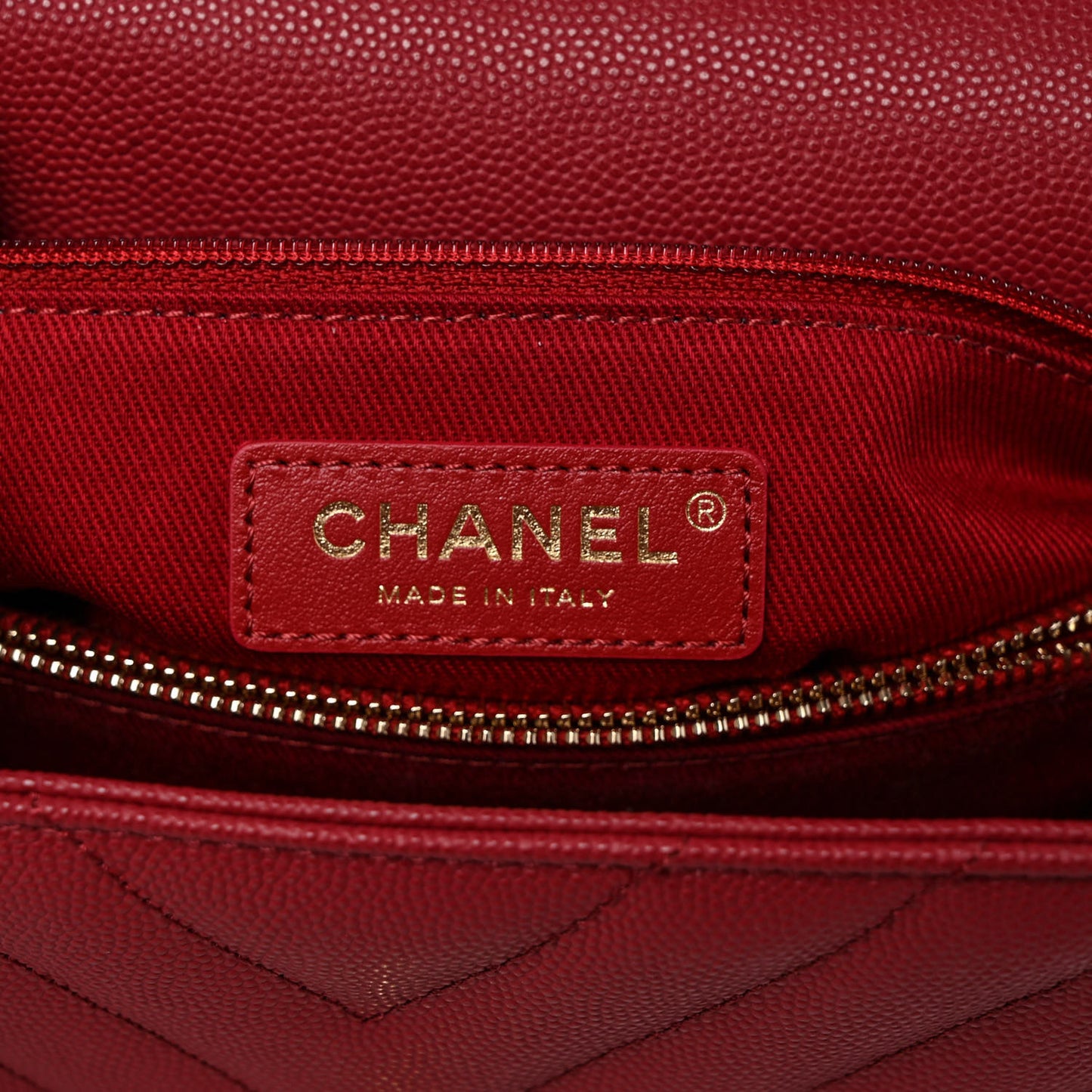 Caviar Lizard Chevron Quilted Small Coco Handle Flap Red
