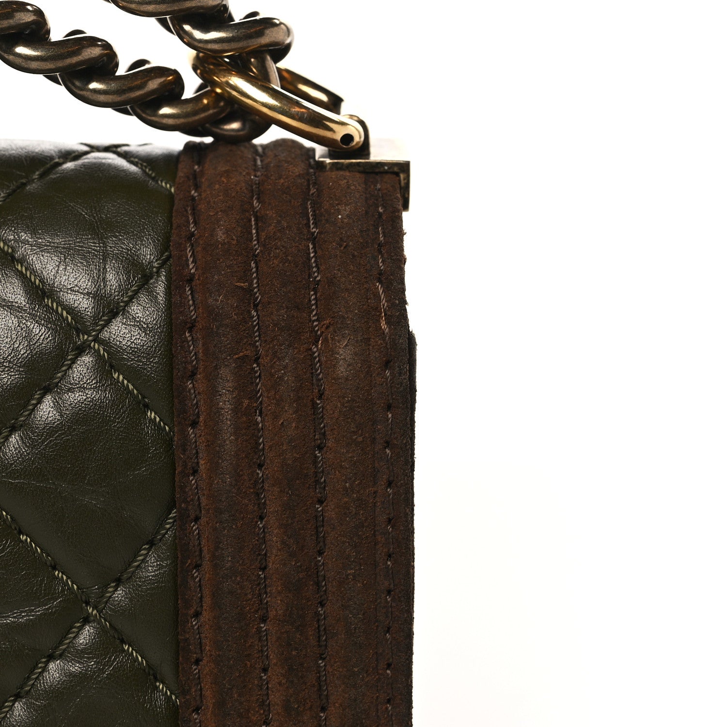 Chanel Aged Calfskin Nubuck Quilted Medium Boy Flap Brown Green 10 of 12