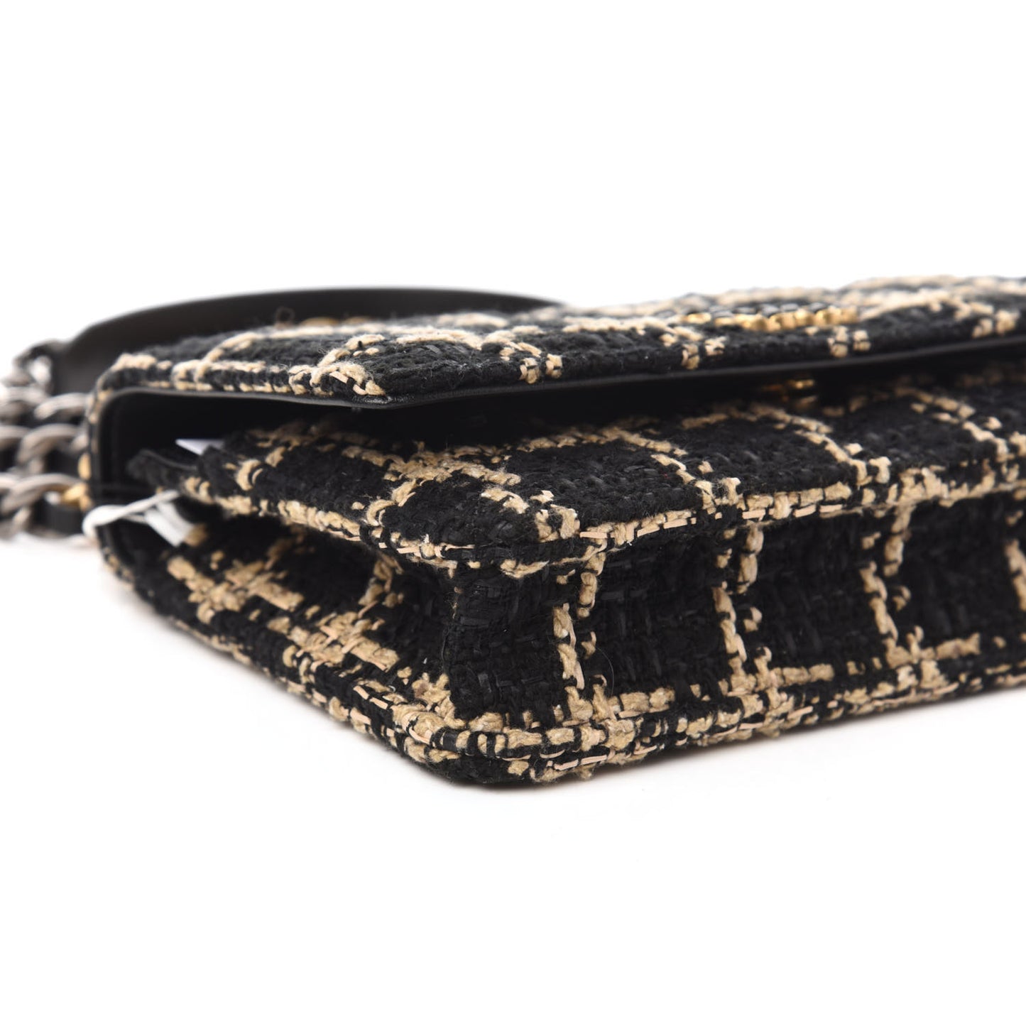 Tweed Quilted 19 Wallet On Chain WOC Black Beige