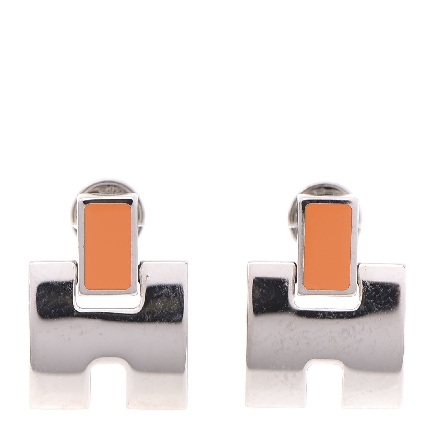 Hermes Palladium Lacquer Eileen Earrings Orange 1 of 4
