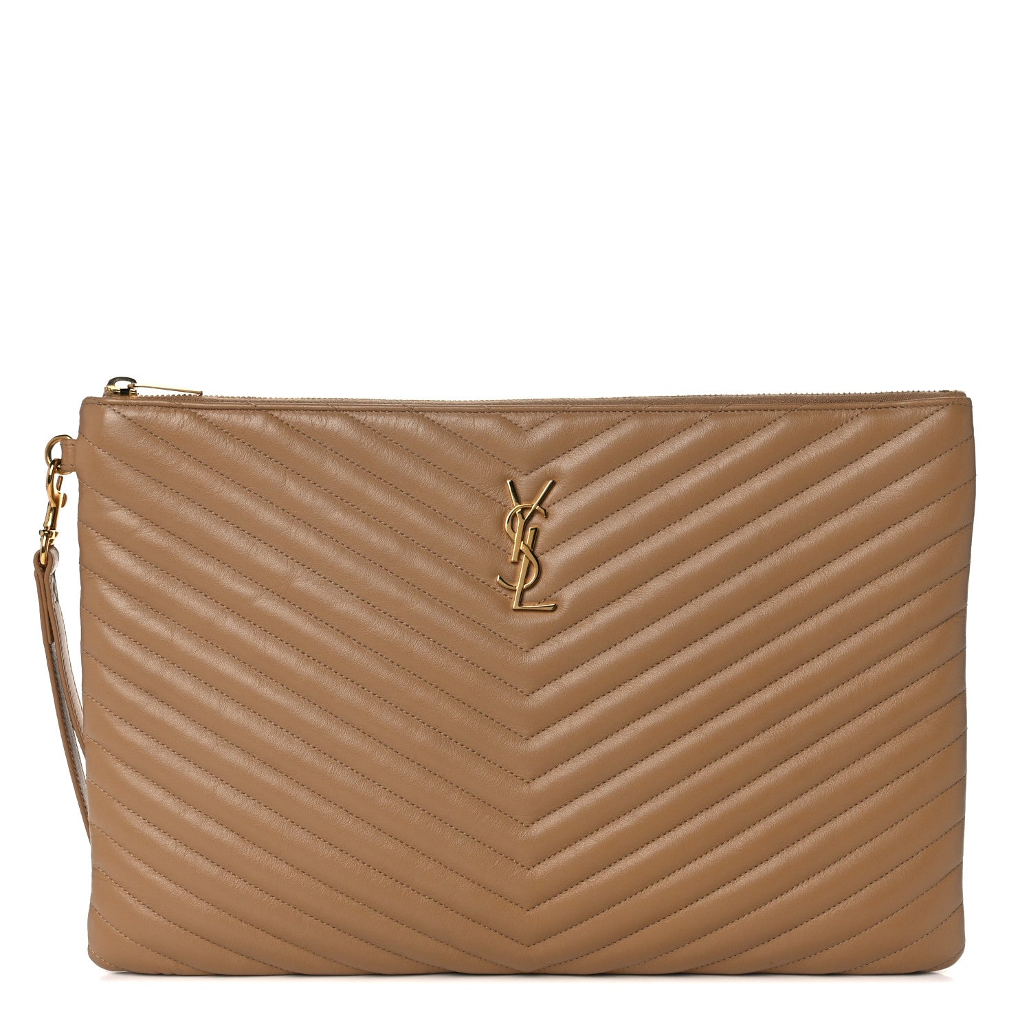Saint Laurent Calfskin Matelasse Chevron Monogram Document Holder Naturel Dark 1 of 11