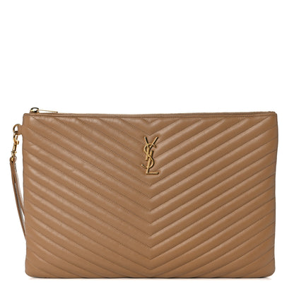 Saint Laurent Calfskin Matelasse Chevron Monogram Document Holder Naturel Dark 1 of 11