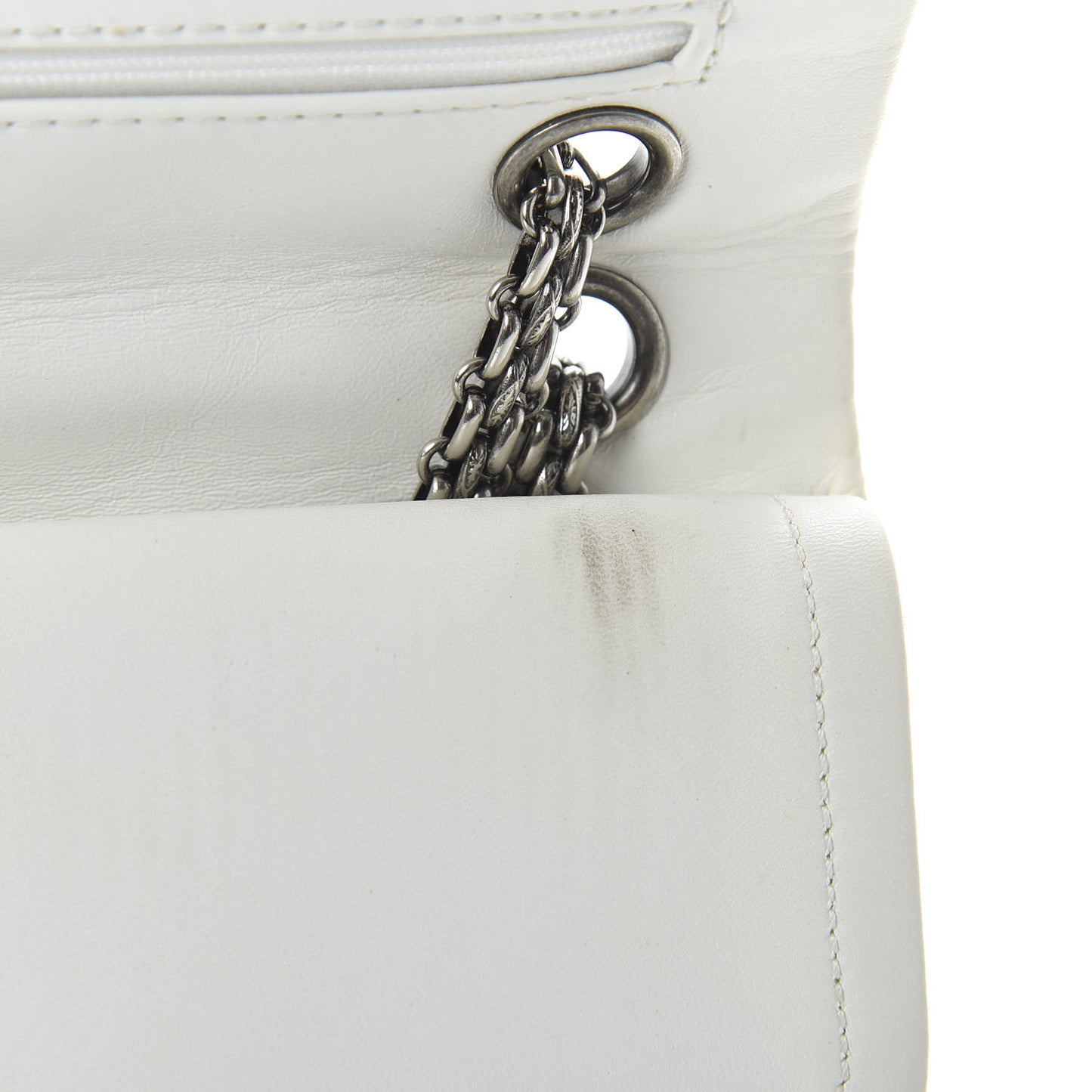 Distressed Patent Quilted 2.55 Reissue Flap 227 White