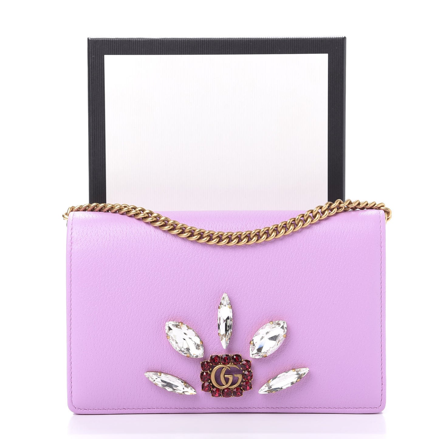 Calfskin Marquise Crystals Mini GG Chain Wallet Malva