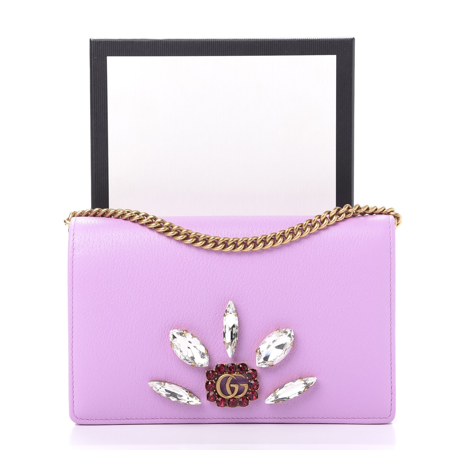Gucci Calfskin Marquise Crystals Mini GG Chain Wallet Malva 11 of 11