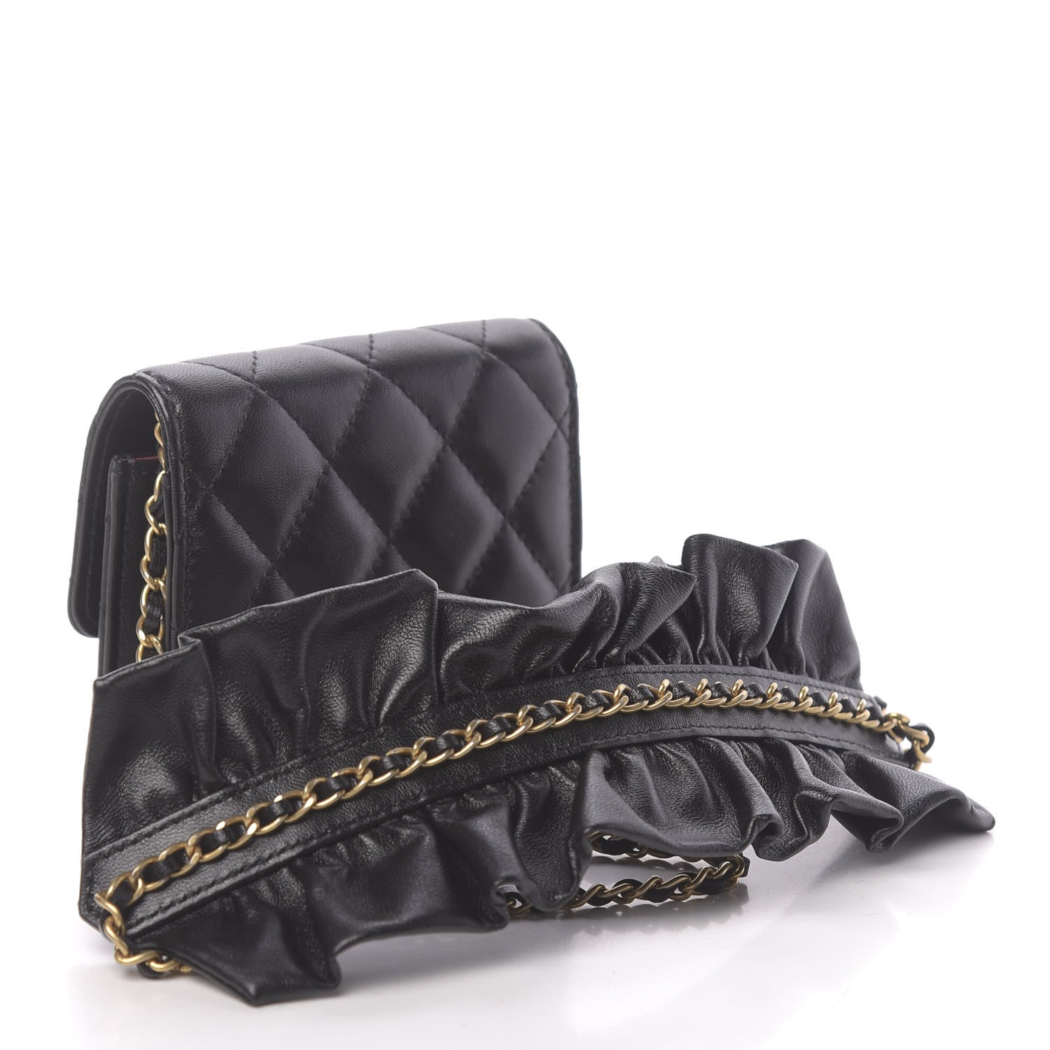 Chanel Lambskin Quilted Romance Clutch With Chain Black 3 of 12