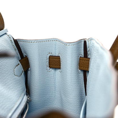 Hermes Togo Verso Birkin 25 Bronze Dore Bleu Brume 15 of 34