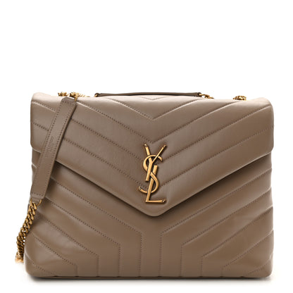 Saint Laurent Calfskin Y Quilted Monogram Medium Loulou Chain Satchel Dark Latte 1 of 7