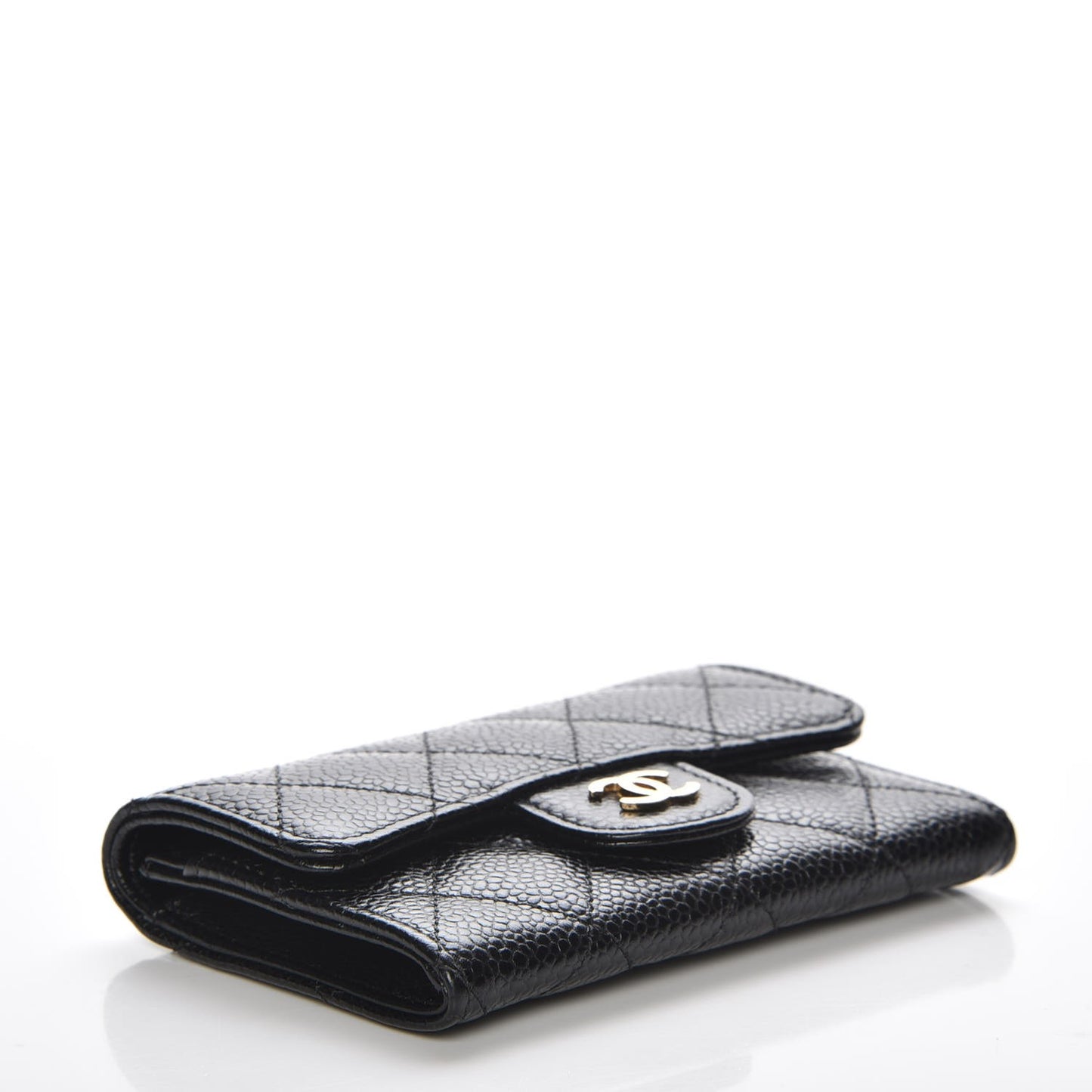 Caviar Quilted Flap Card Holder Black