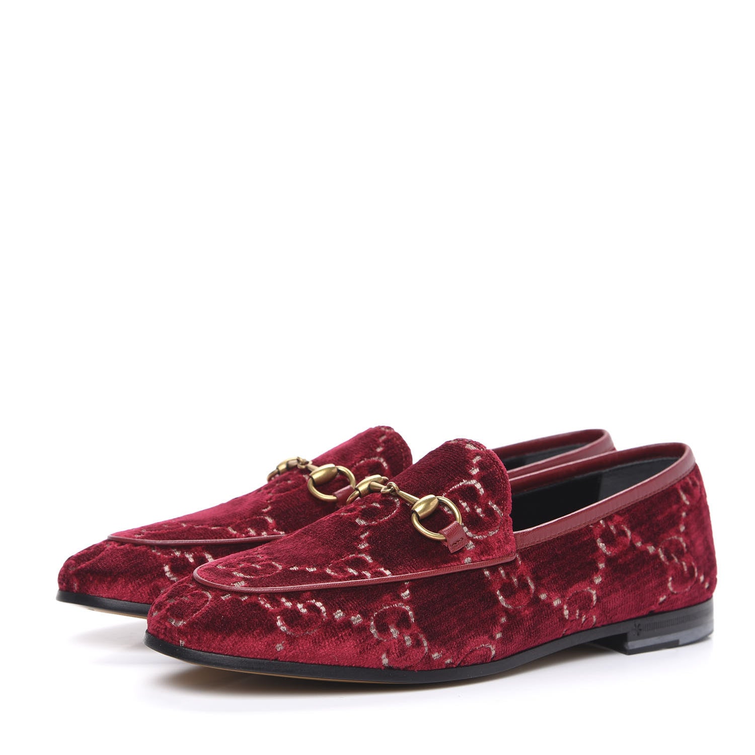 Gucci Velvet Malaga Kid GG Monogram Horsebit Womens Jordaan Loafers 37 Red Cipria Romantic Cerise 3 of 10