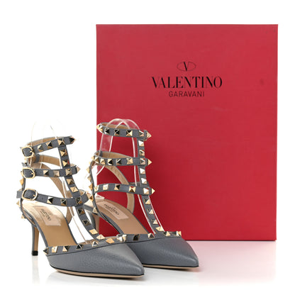 Valentino Garavani Pebbled Calfskin Rockstud Ankle Strap 65mm Pumps 36.5 Sky Sorbet 11 of 11